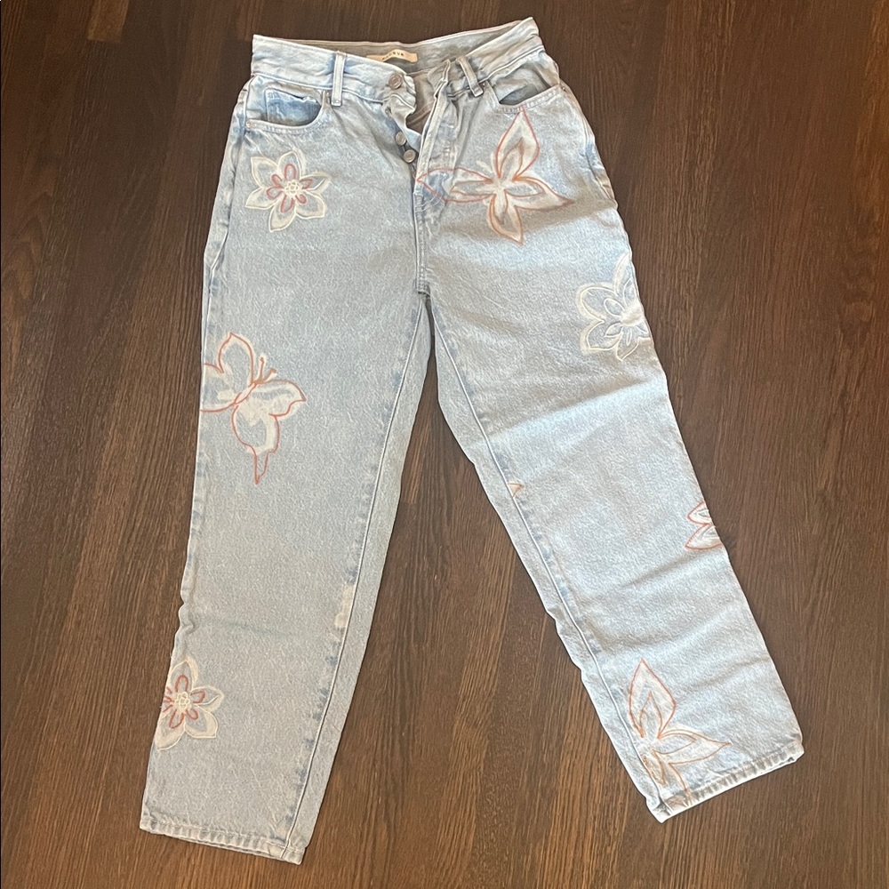 PacSun Light Blue Floral Straight Leg Jeans